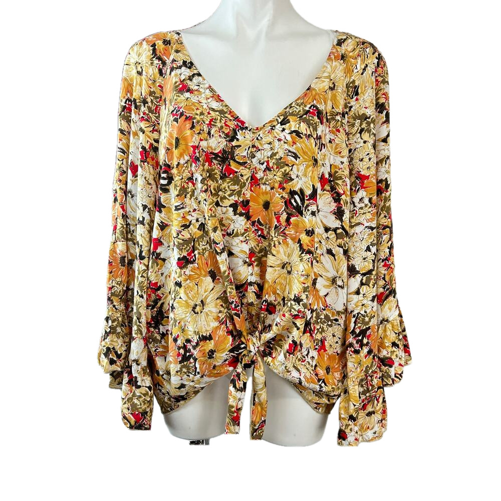Coco + Carmen ruffle sleeves tie front floral blouse. Size L/XL